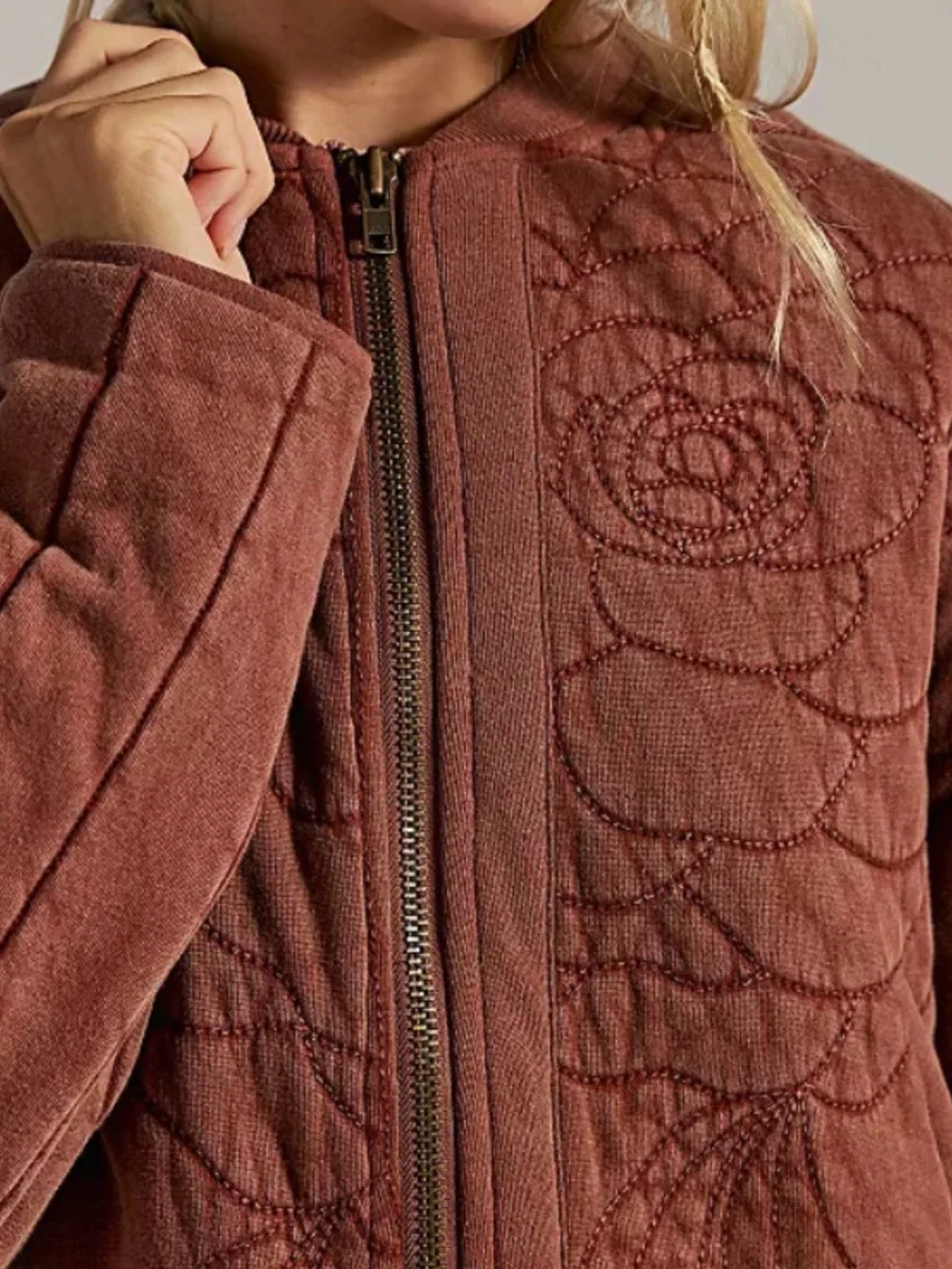 NWOT Free People Rose Zip Up Sweatshirt in Cinnamon Stick